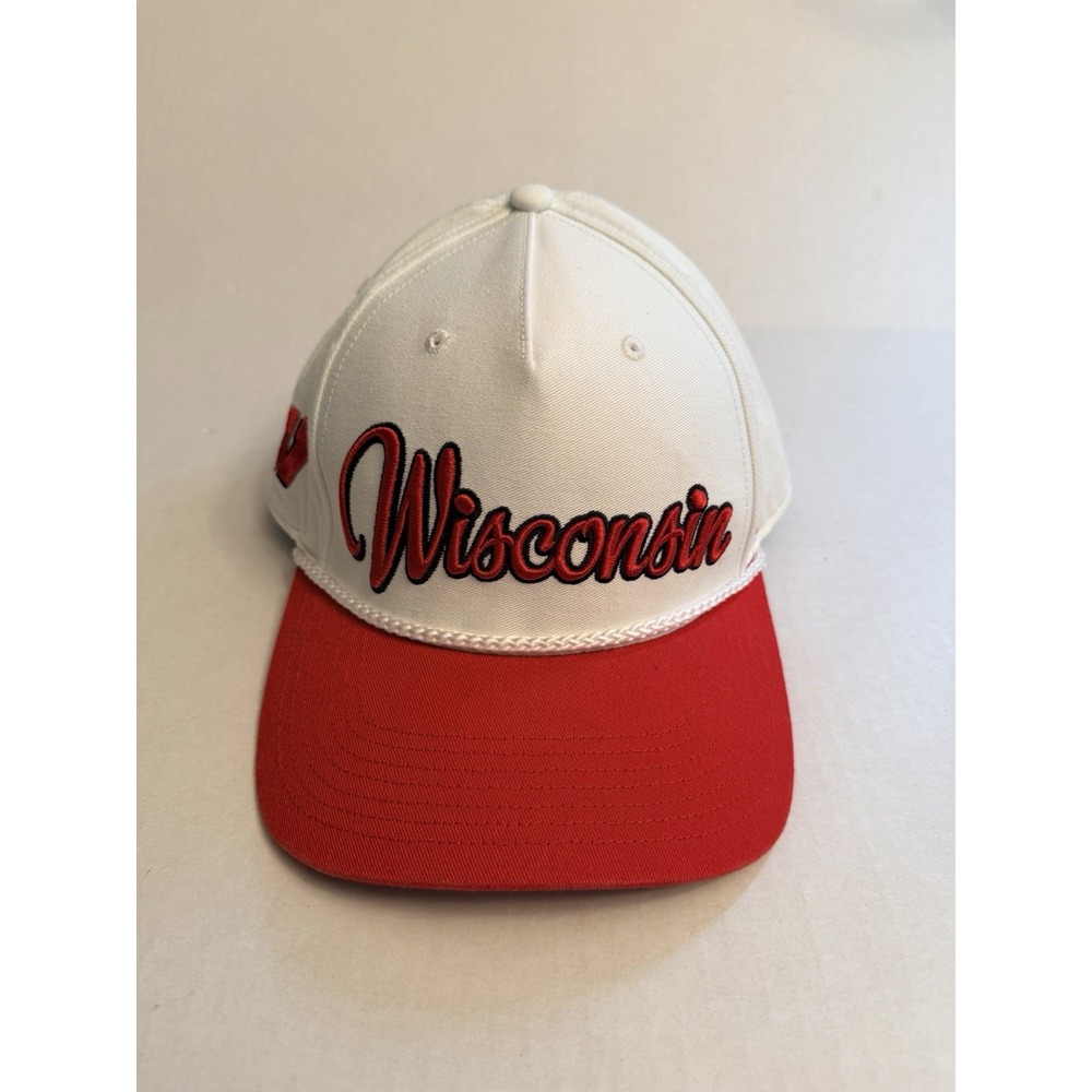 '47 Brand Wisconsin Badgers Hitch Snapback Rope Adjustable Hat Cap White Red